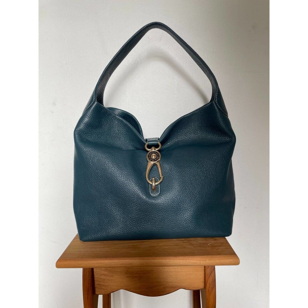 Dooney & Bourke Leather Pebble Grain Logo Lock Sac Dark Teal NWOT
